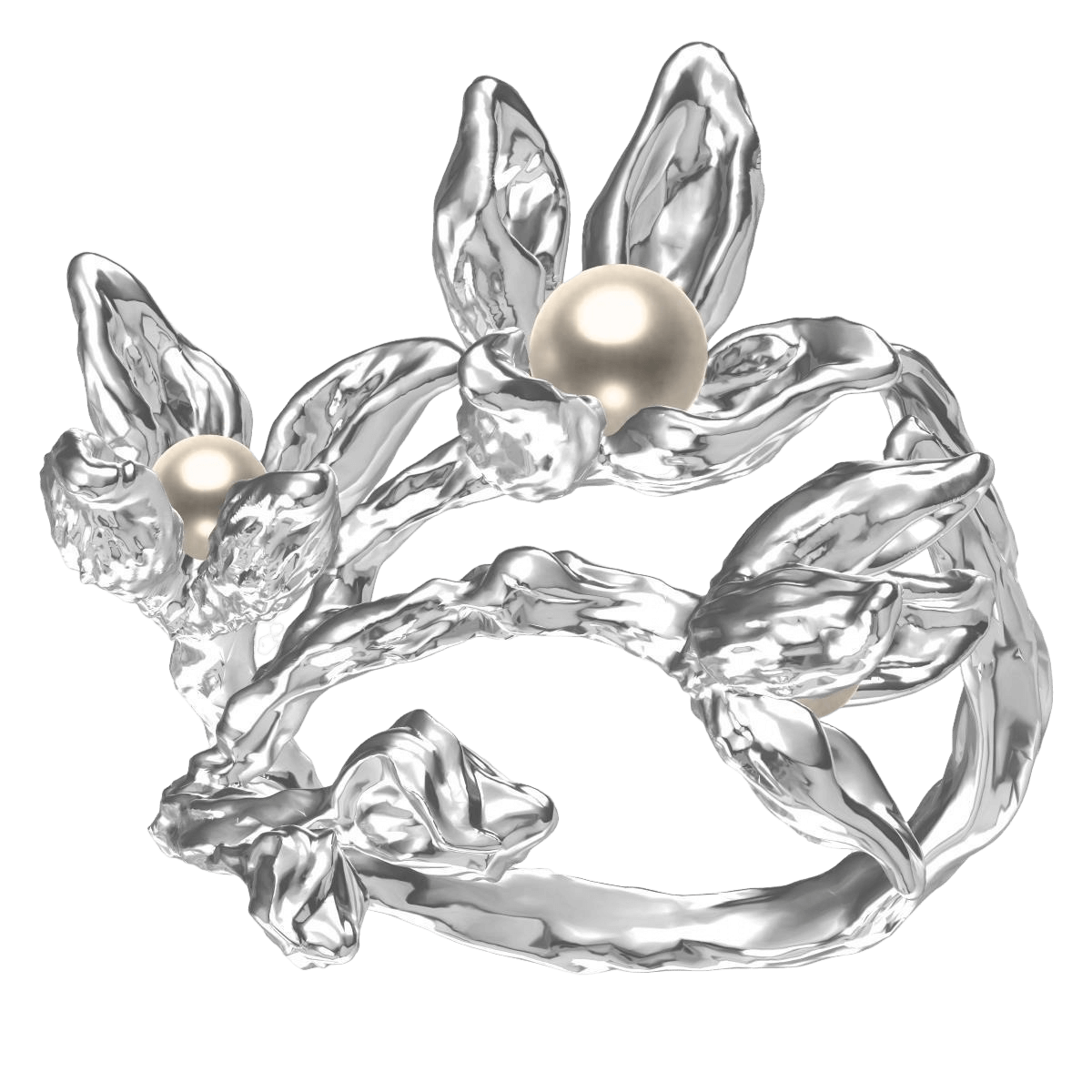 Designad ring med 2 pärlor
